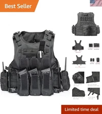 Tactical Vest for Men, 1000D Nylon – Black, Multiple Pouches Included