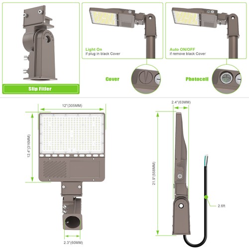 LED Street Shoebox Parking Lot Light 150W Photocell Outdoor Garden Lamp Fixture - Picture 2 of 11
