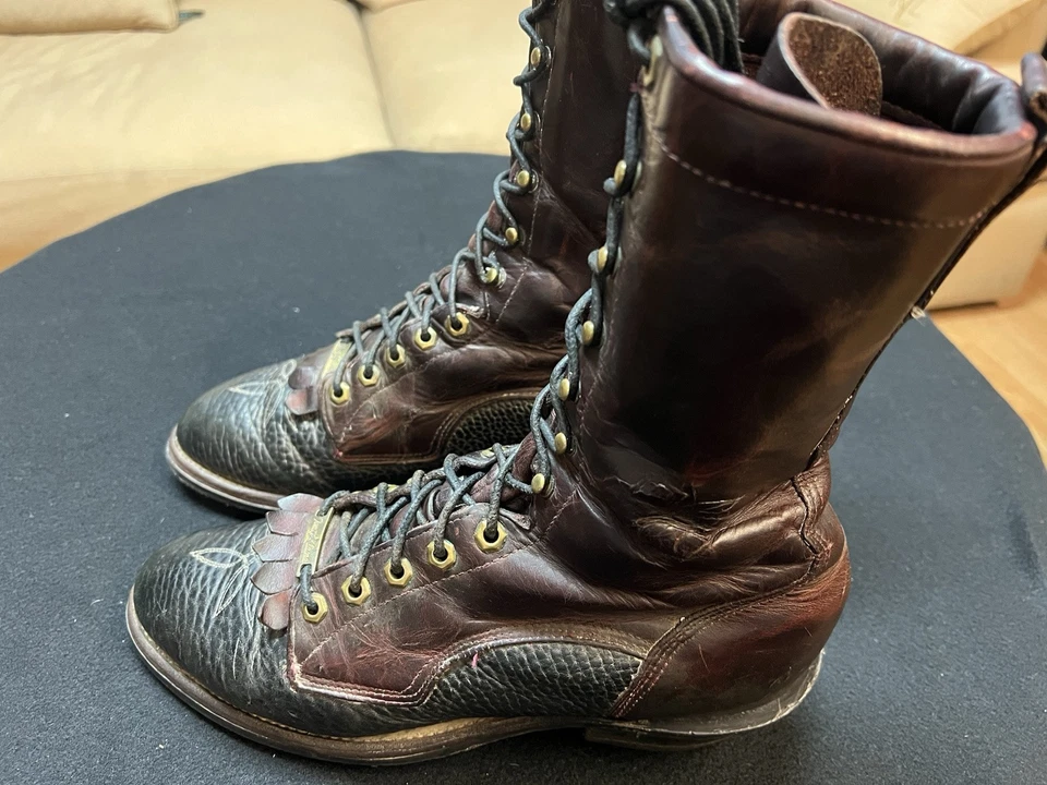 Botas de montar a caballo de ingeniero negras de cuero vintage para motociclista hechas a mano EE. UU. 10 Foto 2 de 4