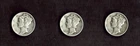 1945 p MERCURY DIMES x 3 - 90% SILVER