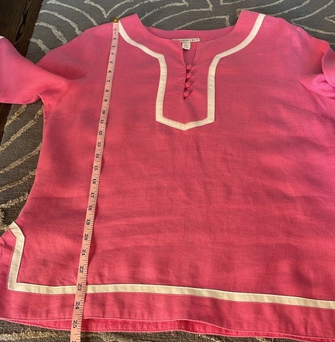 JM Collection Pink & White 100% Linen Tunic Top Size 12 Petite - Picture 8 of 8