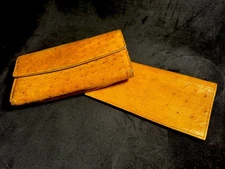 Vintage MCM Ostrich Skin Leather Envelope Wallet & Checkbook Set With Coin Purse