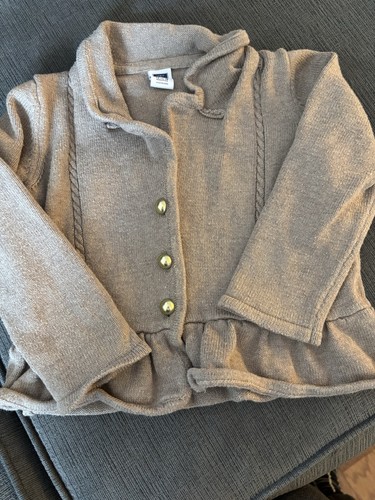 JANIE AND JACK BROWN CARDIGAN SWEATER RUFFLE GOLD BABY GIRL 12-18 months - Picture 1 of 3