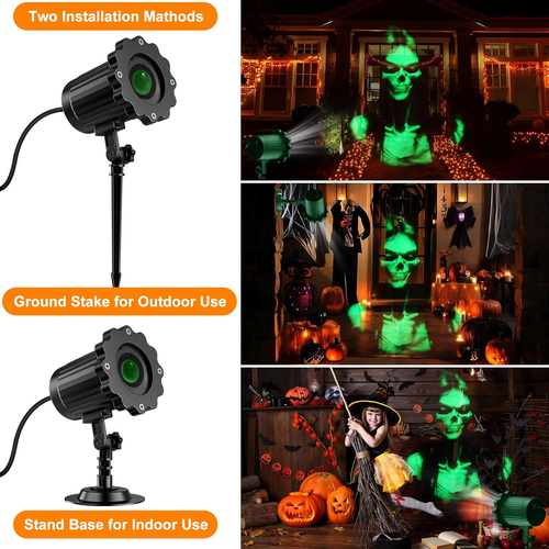 Halloween Projektor Lichter Außen, 2025 Verbessert 3D Dynamisch Totenkopf Geist Dekorati - Bild 4 von 7