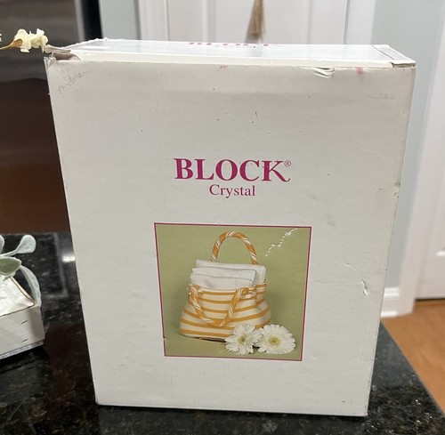 Block Crystal Art Glass Rene Handbag Orange & White Vase #H0008 NIB - Picture 4 of 4