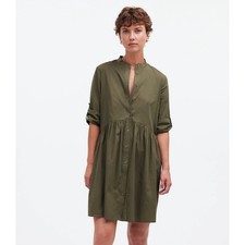 Madewell Button Front Mini Shirtdress Green Minimalist Cotton Blend Small NWT