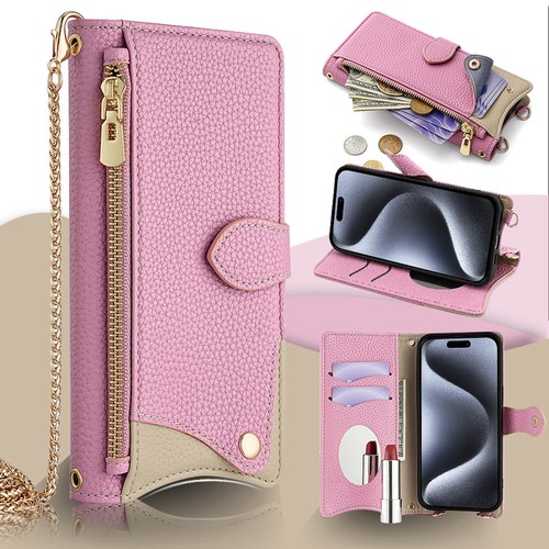 Mirror Zip Leather Wallet Phone Case For iPhone 17 16 15 14 12 11 13 Pro Max Air - Picture 2 of 57
