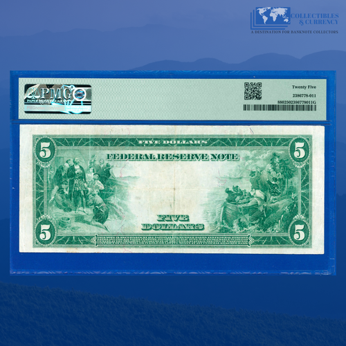 Fr.880 1914 $5 Five Dollars Federal Reserve Note Kansas City, PMG VF 25 #65867 - Picture 2 of 3
