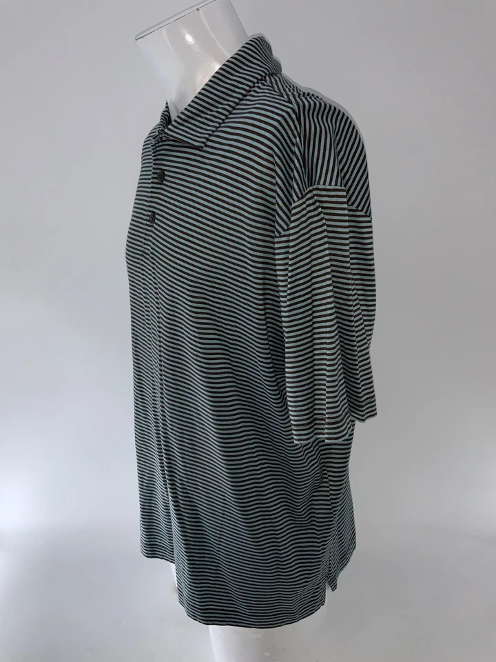 Camisa Polo Grant Thomas Para Hombre L Marrón Azul Rayas Manga Corta Algodón YGI Y1-664 Foto 4 de 4