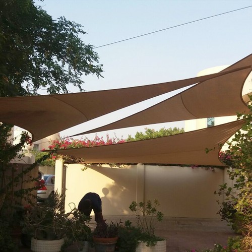 6'-11' Schattensegel Dreieck Baldachin mit Stahldraht Outdoor Sonnenschutz Braun - Bild 6 von 8