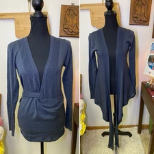 EMU Australia 100% Pure Merino Wool Wrap Cardigan SMALL Lightweight Slate Blue