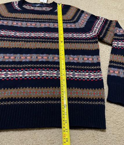 J.CREW Fair Isle Sweater Men's Large Blue Brown Lambs Wool Crew Neck Nordic NWT - Picture 8 of 9