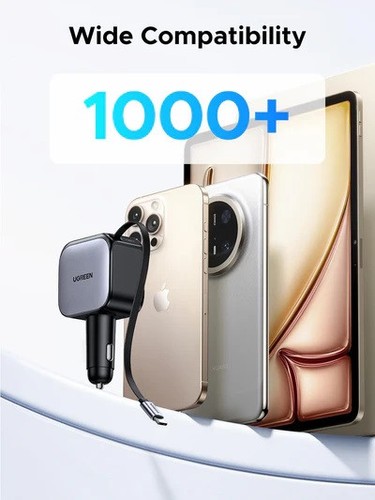 UGREEN 60W Nexode Car Charger Retractable Cable USB-C QC PD 3.0 For iPhone Mac - Picture 8 of 9