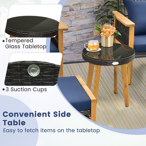 5 Piece Patio Wicker Woven Chair Set w/Coffee Table, 2 Ottomans, Back Cushions - Picture 8 of 10
