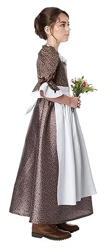 Disfraz de Vestido Colonial para Niños X Grande 10-12 Años Con Delantal Marrón Blanco Foto 2 de 4