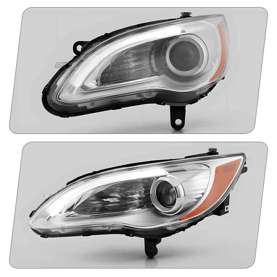 Pair Left+Right Halogen Headlights For 2011-2014 Chrysler 200 w/LED DRL Chrome Foto 4 de 4