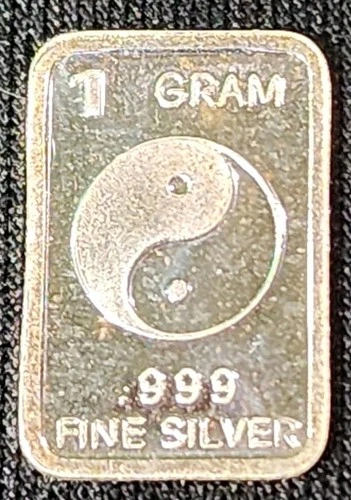 1 Gram .999 Fine Silver Art Bar Ingot. Ying & Yang. Fun Way Dip Into Investing.