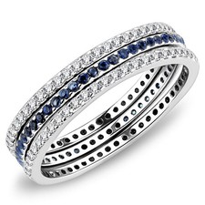 Women's Promise Ring, Eternity Stackable, Stainless Steel, CZ in Blue, 3 Pcs