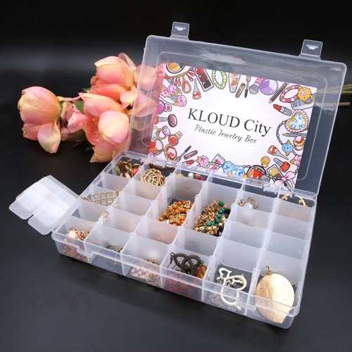 Clear Plastic Jewelry Box Organizer Storage Container with Adjustable Divider... - Picture 6 of 7
