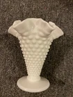 Vintage Fenton Hobnail Ruffled Top Trumpet Milk Glass Vase 9.5cm / 4" inch