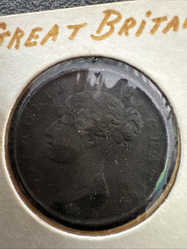 GREAT BRITAIN QUEEN VICTORIA ( 1853 RARE ) HALF PENNY Seated Lady. Nicht magnetisch - Bild 2 von 4