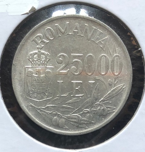 Moneta Argento 25000 Lei Romania 1946 - 32MM - Mihai I -KM#70 - Foto 2 di 4