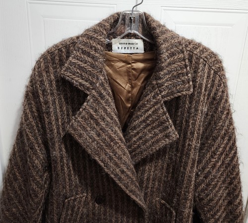 Cappotto lungo vintage Anne Marie Beretta donna tweed maglia pea marrone 100% lana taglia 10 - Foto 2 di 18