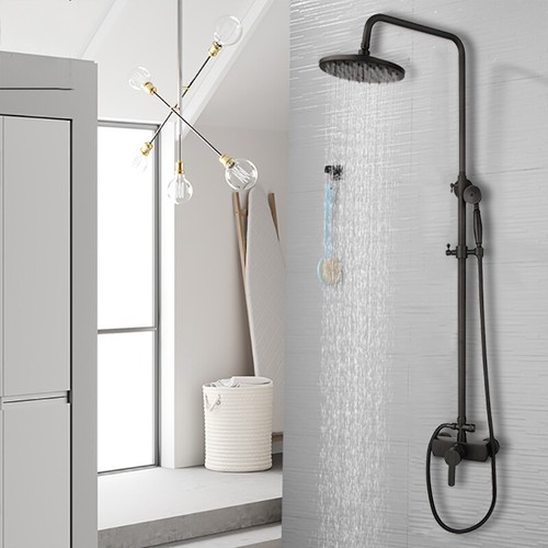 8" Bathroom Shower Faucet Set Rainfall Round Head Mixer Brass Wall Mounted Tap - Picture 3 of 12