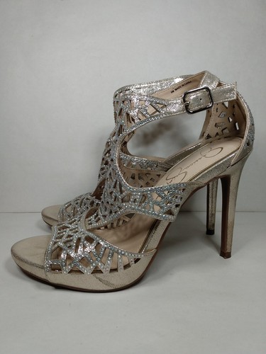 Jessica Simpson Romani Formal Sandal Women's 8 M Gold Cut Out Open Toe High Heel - Picture 3 of 9
