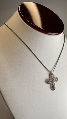 Cross Loop Rhinestones Black Silver Tone 18” - Picture 4 of 10