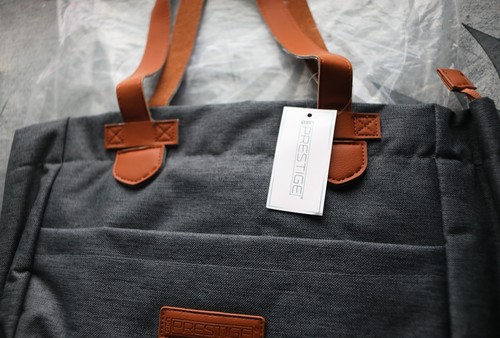 NWT CRG Prestige Convertible Denim Black & Tan Backpack/Tote NEW - Picture 5 of 5