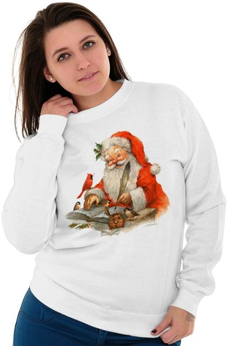 Santa Claus Christmas Merry Xmas Holiday Gift Womens Long Sleeve Crew Sweatshirt - Picture 6 of 8