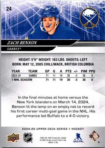 2024-25 Upper Deck Series 1 Hockey Base Cards --- U-Pick --- 1-200 - 第 25/203 張圖片