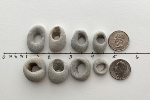 8 Natural Holey Beach Rocks Hag Fairy Stones Adder Magic Wish smooth Bead #N USA - Picture 3 of 17