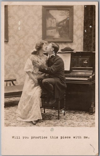 RPPC c1906 Couple Kissing Will You Practice This Piece Wiht Me by Robert McCrum - Bild 1 von 2