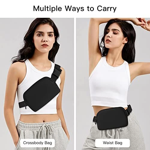 Belt Bag, Crossbody Bags for Women - Soft Nylon Waist Packs for Women, Black