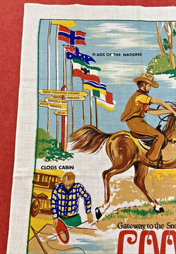 Vintage Linen Tea Towel w Retro Cooma NSW Australia Pattern Kitchen Art Gift - Bild 3 von 15