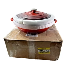 NEW IN BOX REDDISH /ORANGE Cook's Essentials 5Qt Enamel Cast-Iron Braiser w Lid