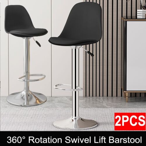 2x Adjustable Breakfast Bar Stools Swivel Gas Lift Chair Kitchen Cafe Pub - Picture 2 of 9