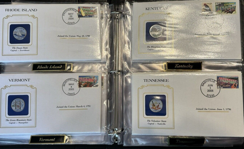 Colorized U.S. State Quarter Covers Album 36 Coins W/Envelopes - Almost Complete - Picture 6 of 13