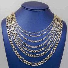 Figaro Link Chain Necklace Real 10K Hollow Yellow Gold All Sizes