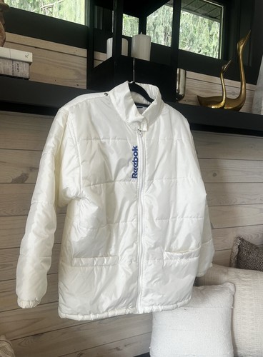 VTG Reebok Winter Full Zip Jacket Coat White Puffer Size Large EUC - Picture 1 of 11