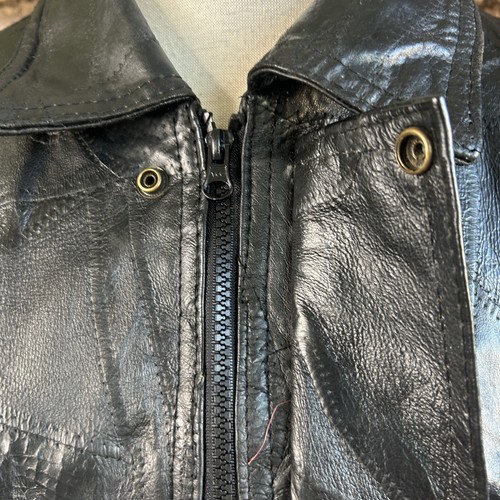 Napoline Hand Crafted Genuine Black Leather Patchwork Bomber Jacket Size 2X - Picture 5 of 11