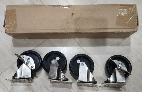 4 New Swivel Caster Wheels 2 3/4" w/Brakes Plate Black Polyurethane Furniture - Picture 3 of 3