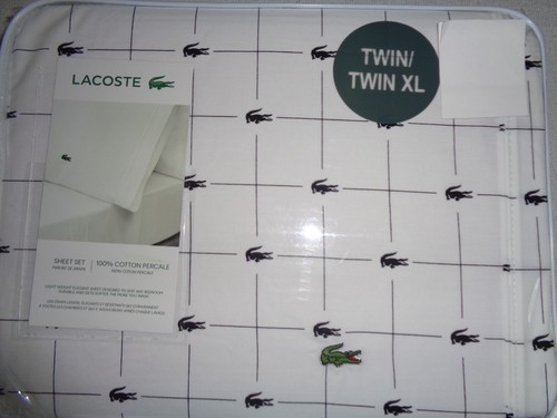 LACOSTE Sheet Set TWIN XL 100% Cotton Percale Slice Sheet/Anthracite - ALLIGATOR - Picture 3 of 4