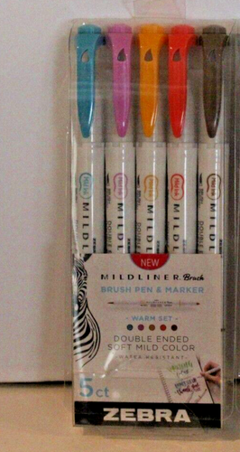 Zebra Mildliner Brush Pen & Marker Warm Set Double Ended Soft Mild Color 5 Ct - 第 1/5 張圖片