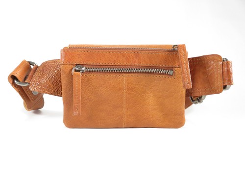 Spikes & Sparrow Leather Front Zip Big Waist Belt Bag Fanny Pack Brandy - Picture 6 of 24