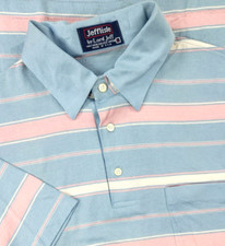 VTG Lord Jeff Jefflisle L Polo Shirt Blue Pink Striped Short Sleeve USA Made