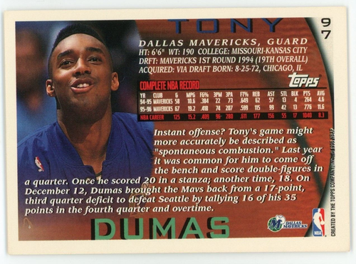 1996-97 Topps Tony Dumas #97 - Picture 2 of 2