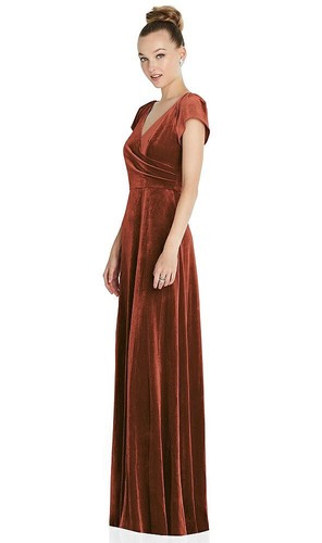 After Six 6862..Cap Sleeve Faux Wrap Velvet Maxi Dress...Auburn Moon...Sz M - Picture 3 of 5